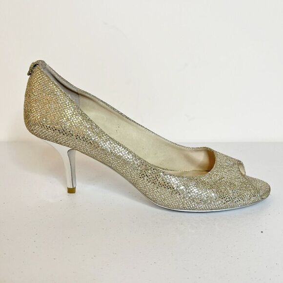 MICHAEL Michael Kors Silver Sequin Look Peep Toe Pumps - Picture 2 of 8
